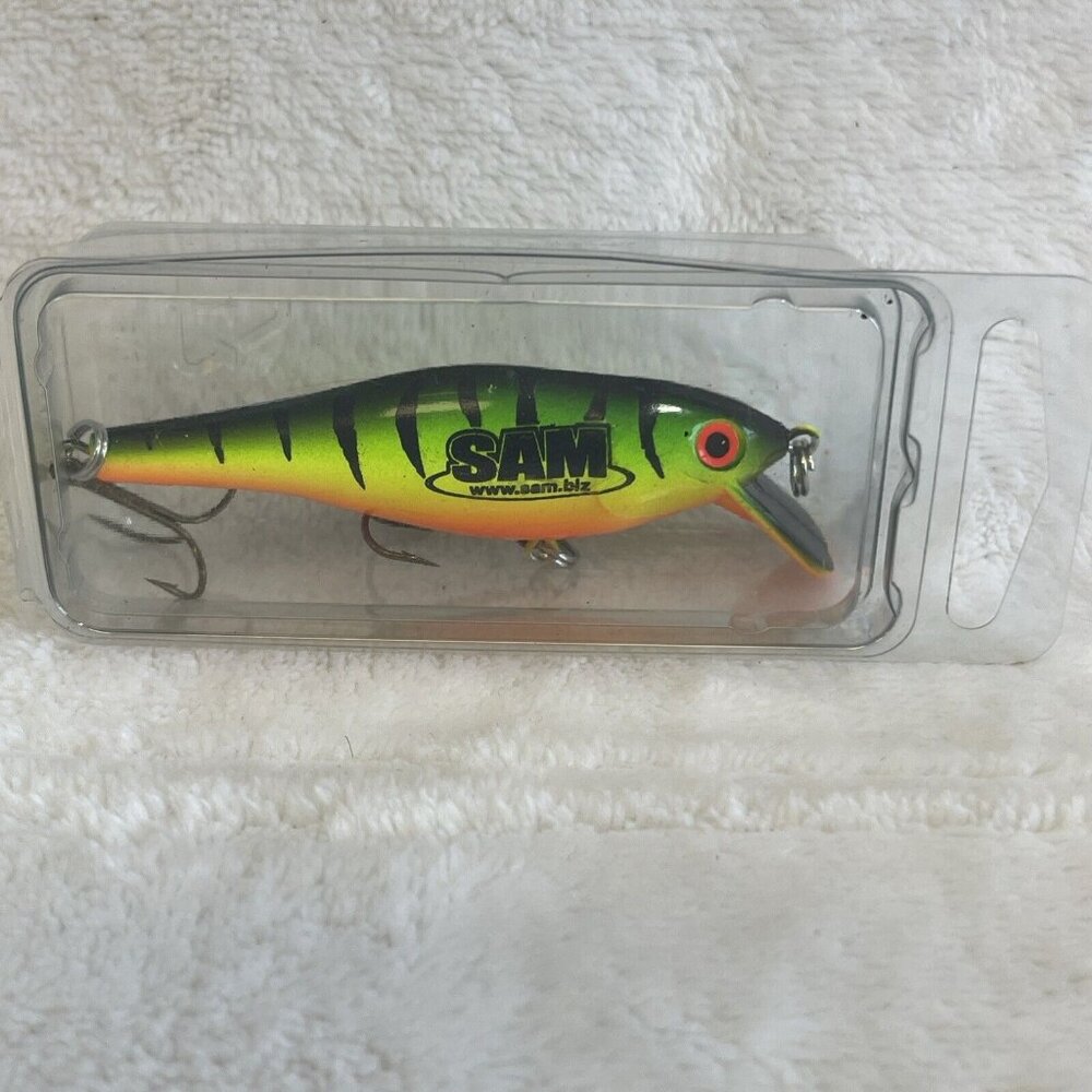 Vintage Sam Fishing Lure 3” Double Triple Hook‎ Green Yellow Orange